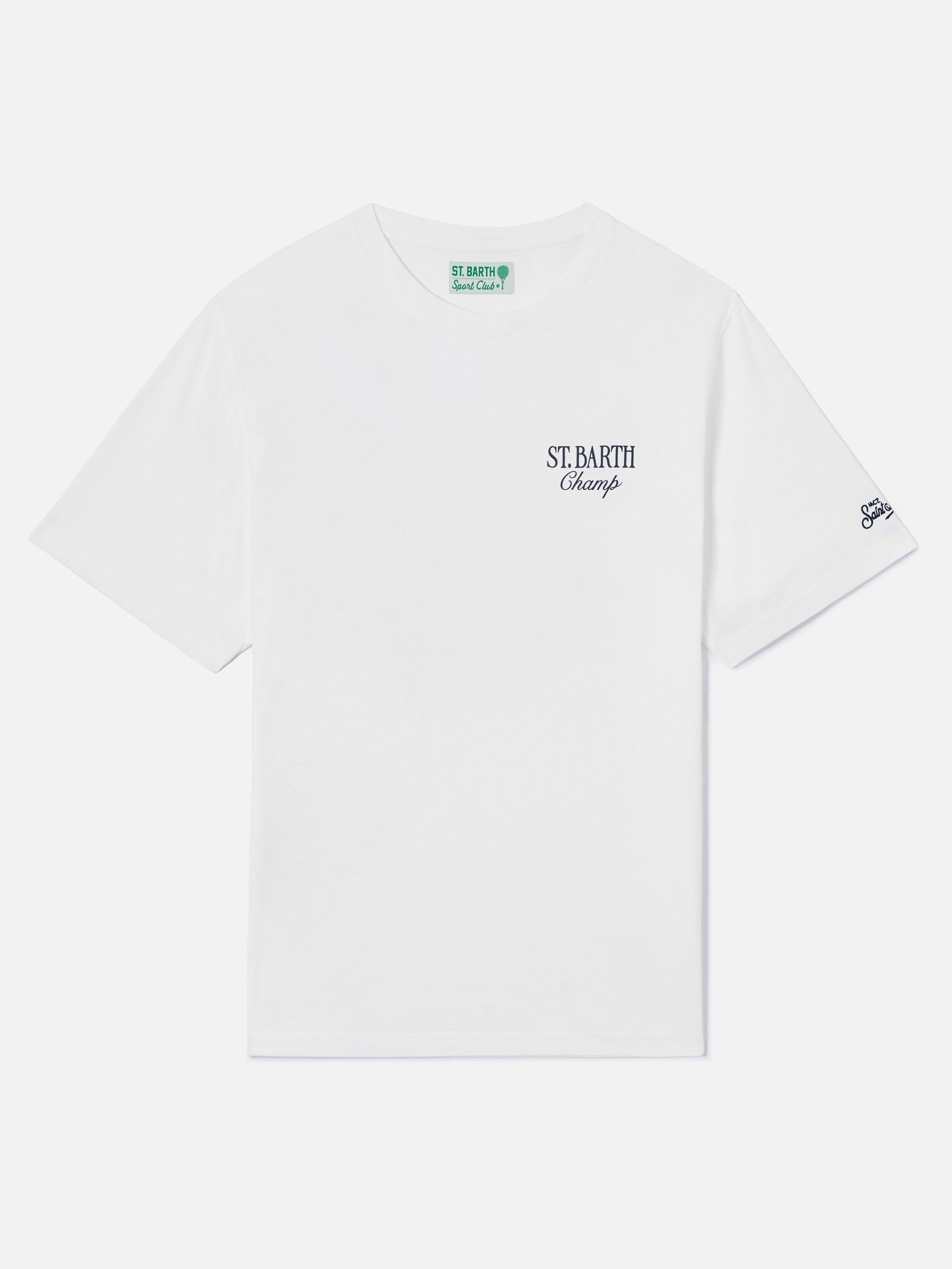 White Portland t-shirt with Après Tennis Champion illustration