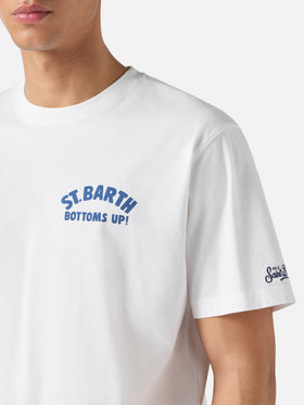 White Portland t-shirt with St. Barth Bottoms Up print