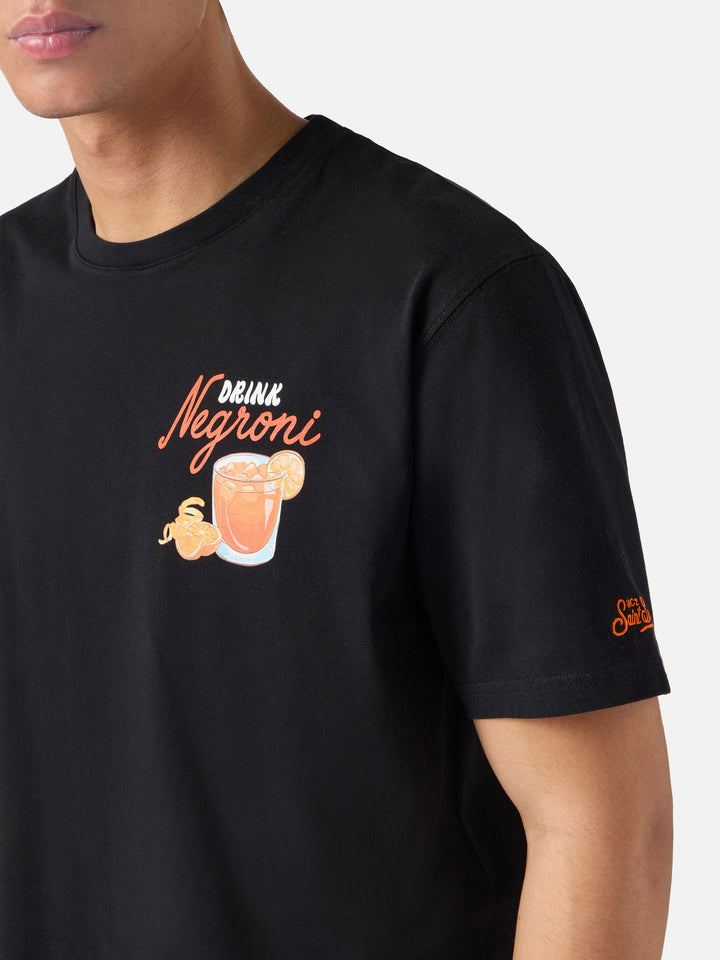 Black Portland t-shirt with Negroni Drink illustration