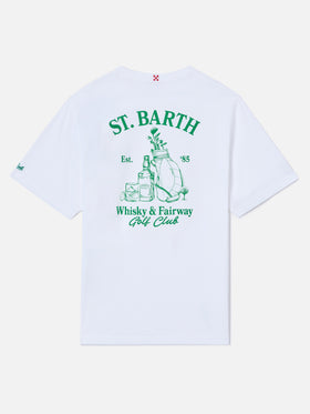 White Portland t-shirt with Whisky & Fairway Golf Club illustration
