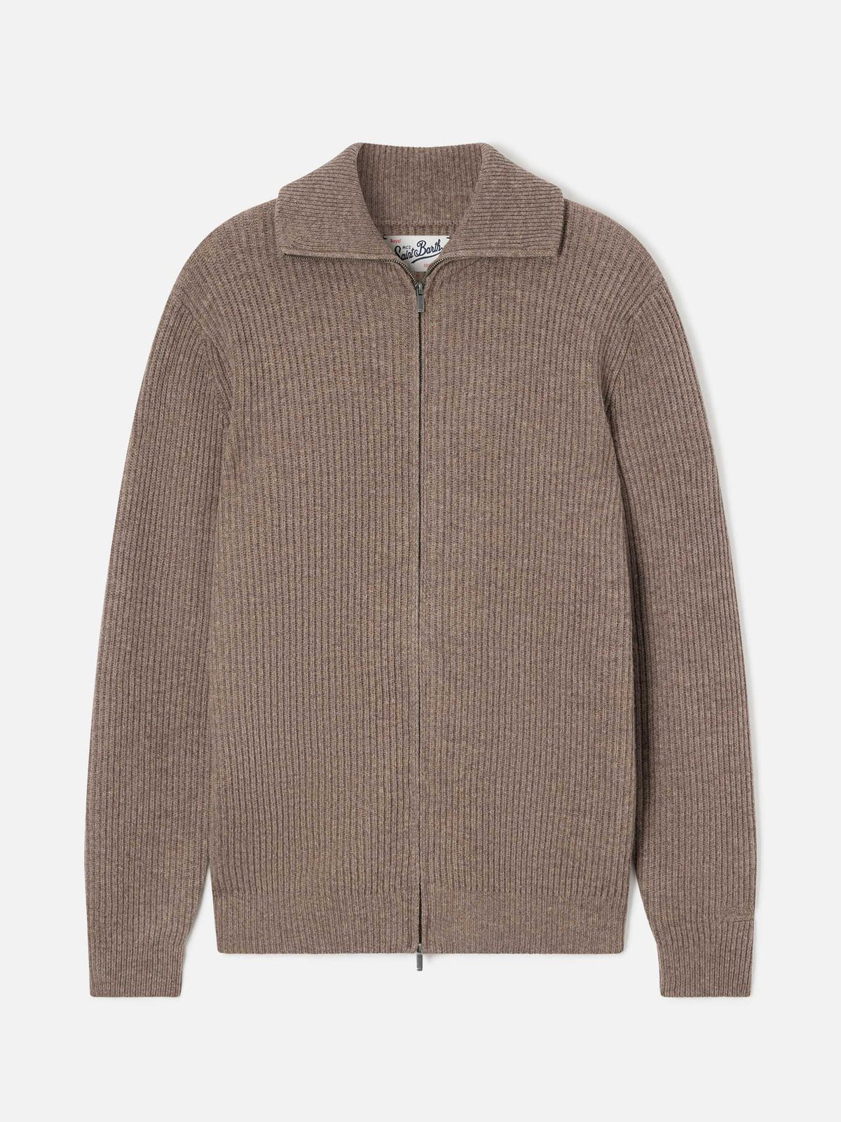 Cárdigan de punto de lana Preston beige con cremallera completa 