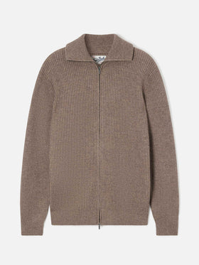 Cárdigan de punto de lana Preston beige con cremallera completa 