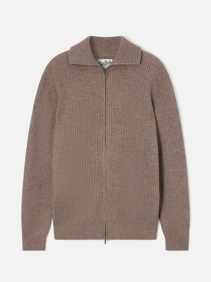 Beiger Preston Cardigan aus Wollstrick mit durchgehendem Reißverschluss 