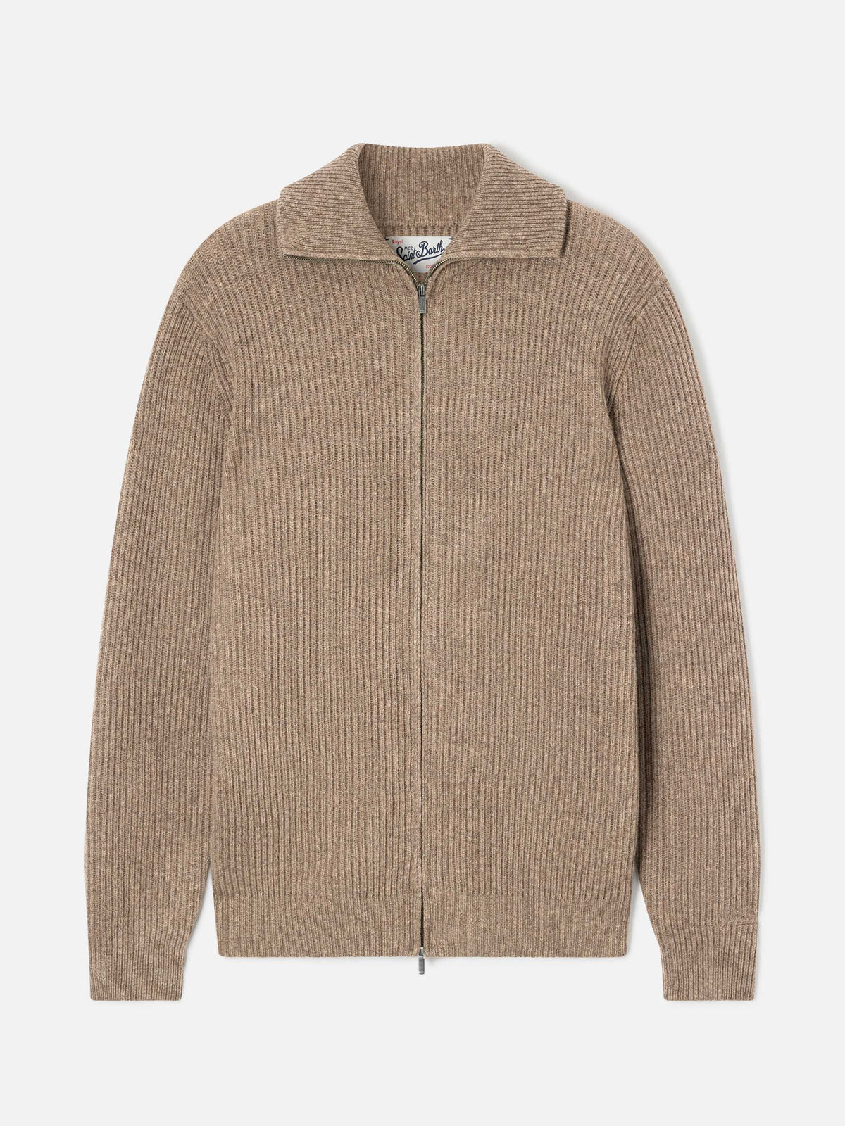 Cardigan Preston beige in lana con zip intera
