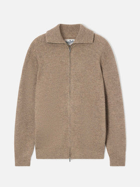 Cardigan Preston beige in lana con zip intera