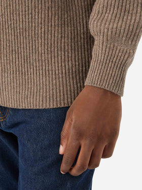 Cardigan Preston beige in lana con zip intera