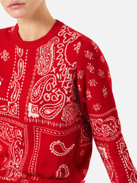 Woman sweater with red bandanna jacquard