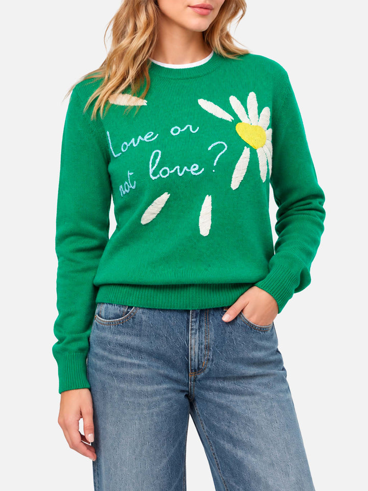 New Queen grüner gebürsteter Pullover mit Love or not-Stickerei 