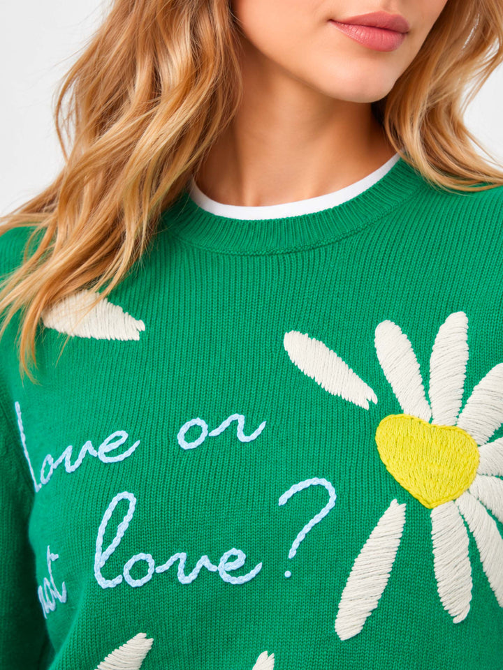 New Queen grüner gebürsteter Pullover mit Love or not-Stickerei 