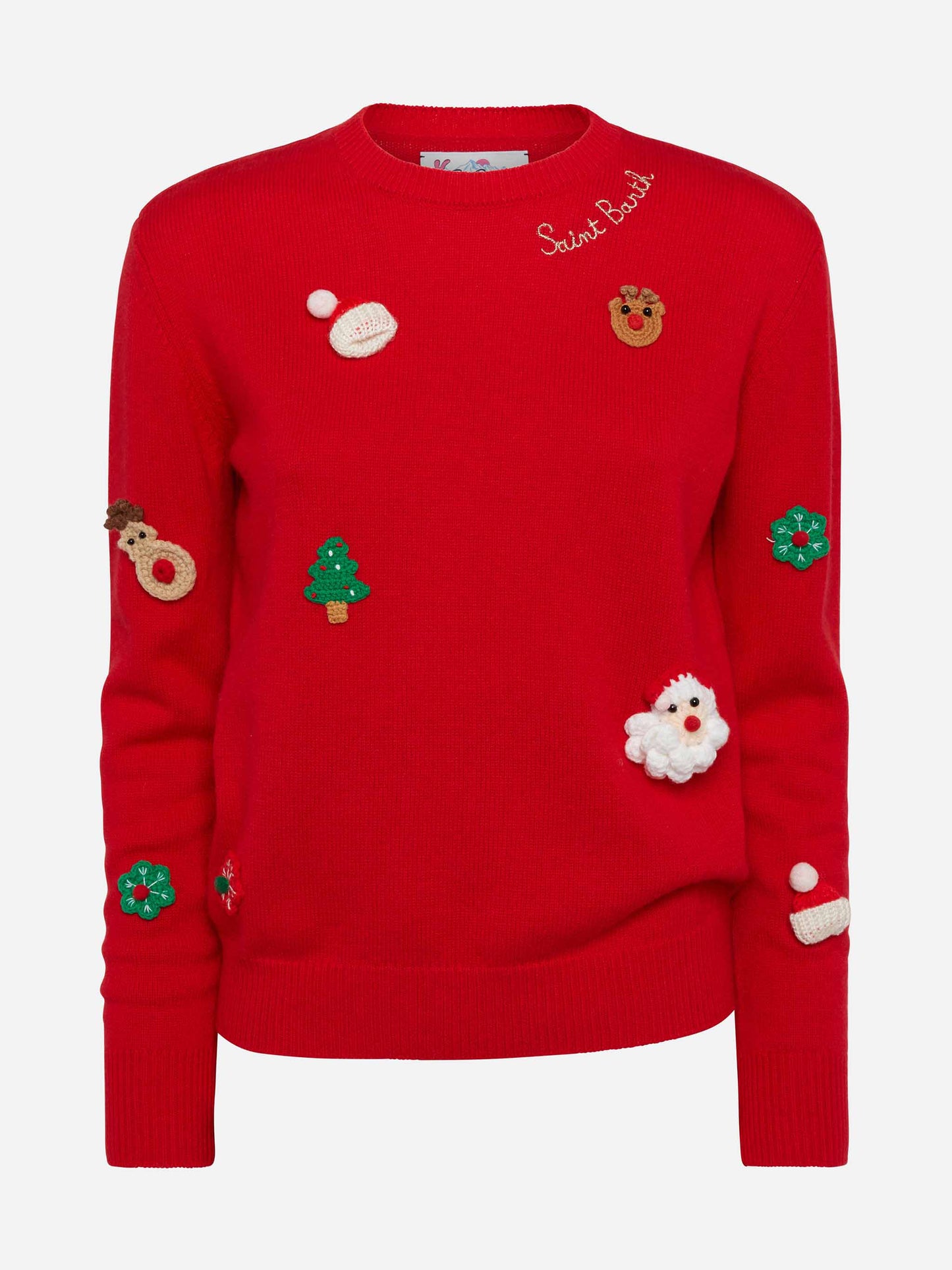 Woman brushed sweater with Christmas patches appliquèe