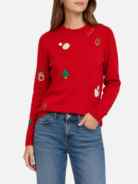 Sudadera New Queen brushed roja con parches navideños 