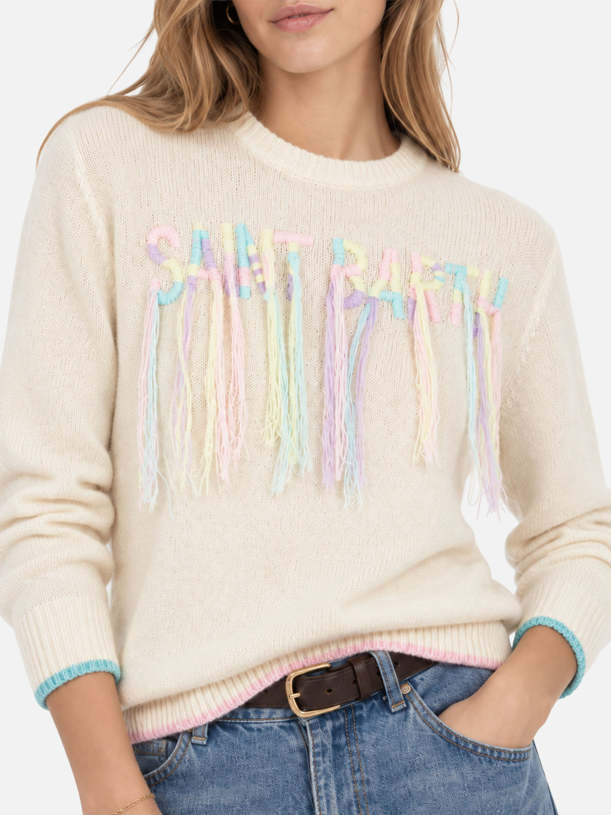 Sudadera de cuello redondo afelpada con bordado con flecos Saint Barth 