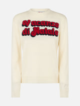 Woman white sweater New Queen with Vacanze di Natale logo print | VACANZE DI NATALE SPECIAL EDITION