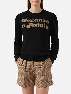 Maglione New Queen in misto cashmere nero con jacquard Vacanze di Natale | VACANZE DI NATALE SPECIAL EDITION