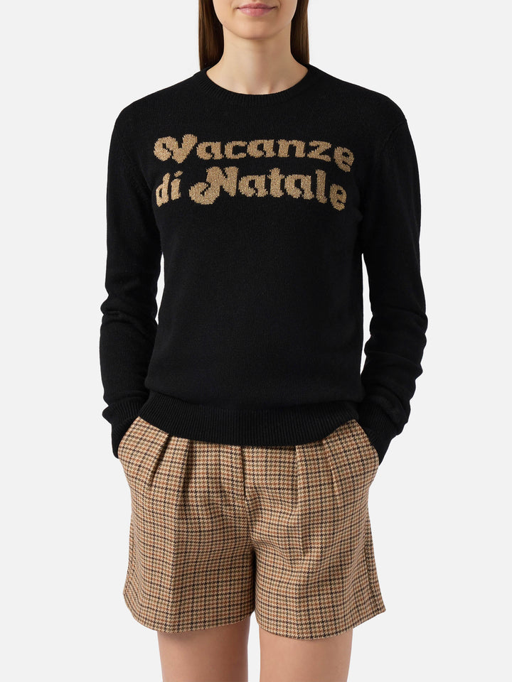 Maglione New Queen in misto cashmere nero con jacquard Vacanze di Natale | VACANZE DI NATALE SPECIAL EDITION