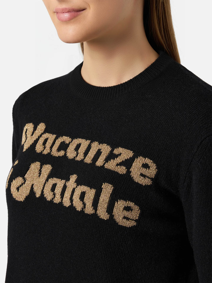 Maglione New Queen in misto cashmere nero con jacquard Vacanze di Natale | VACANZE DI NATALE SPECIAL EDITION