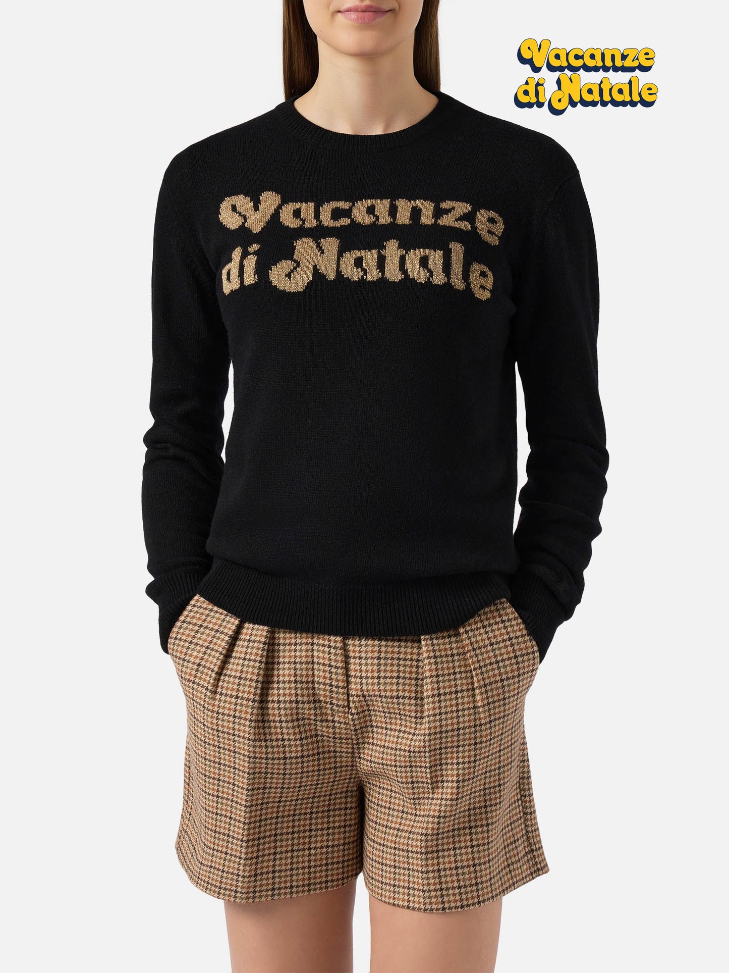 Maglione New Queen in misto cashmere nero con jacquard Vacanze di Natale | VACANZE DI NATALE SPECIAL EDITION