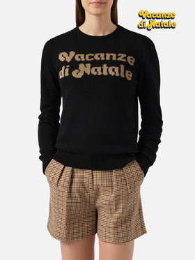 Maglione New Queen in misto cashmere nero con jacquard Vacanze di Natale | VACANZE DI NATALE SPECIAL EDITION