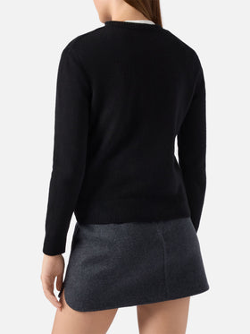 New Queen cashmere-blend sweater in black with Adoro jacquard