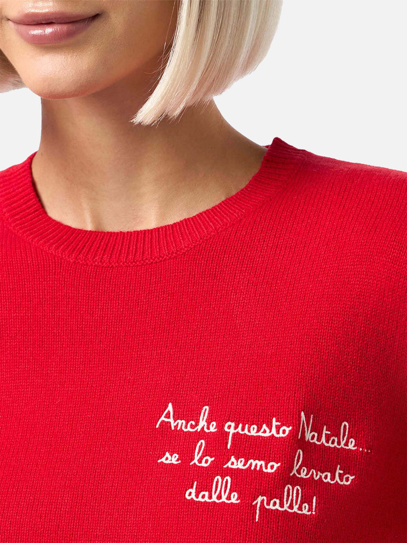 Maglione rosso da donna New Queen con ricamo Anche questo Natale... | VACANZE DI NATALE EDIZIONE SPECIALE