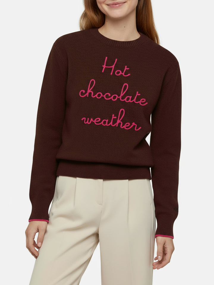 Brown sweater New Queen with Hot Chocolate Weather embroidery