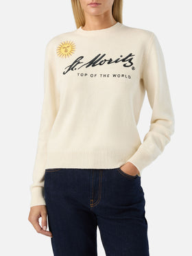 Punto de cuello redondo New Queen en blanco roto con bordado St. Moritz | Special edition 