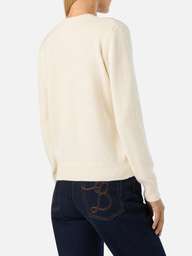 Punto de cuello redondo New Queen en blanco roto con bordado St. Moritz | Special edition 