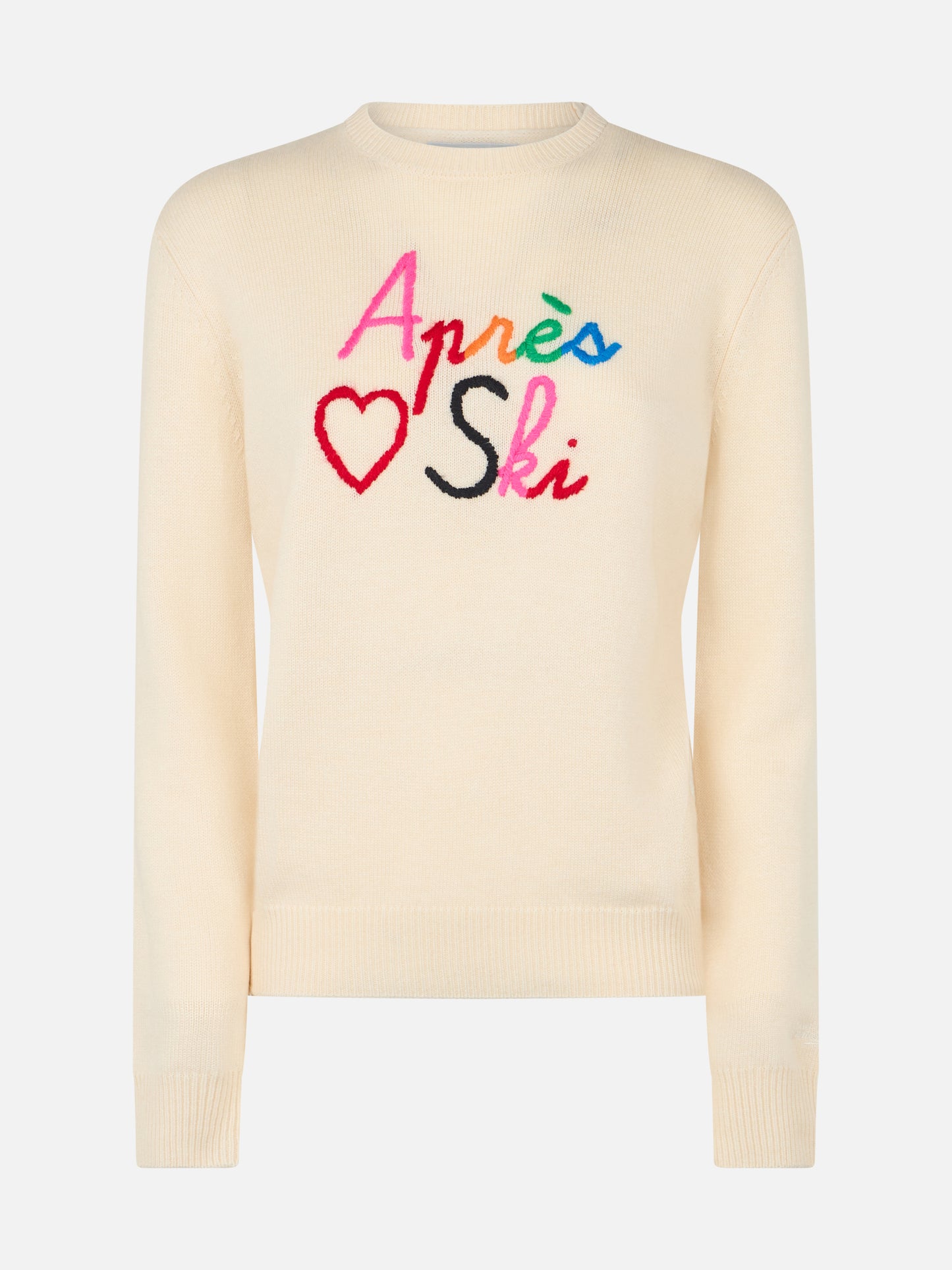 Weißer Damenpullover New Queen mit Apres-Love-Ski-Stickerei