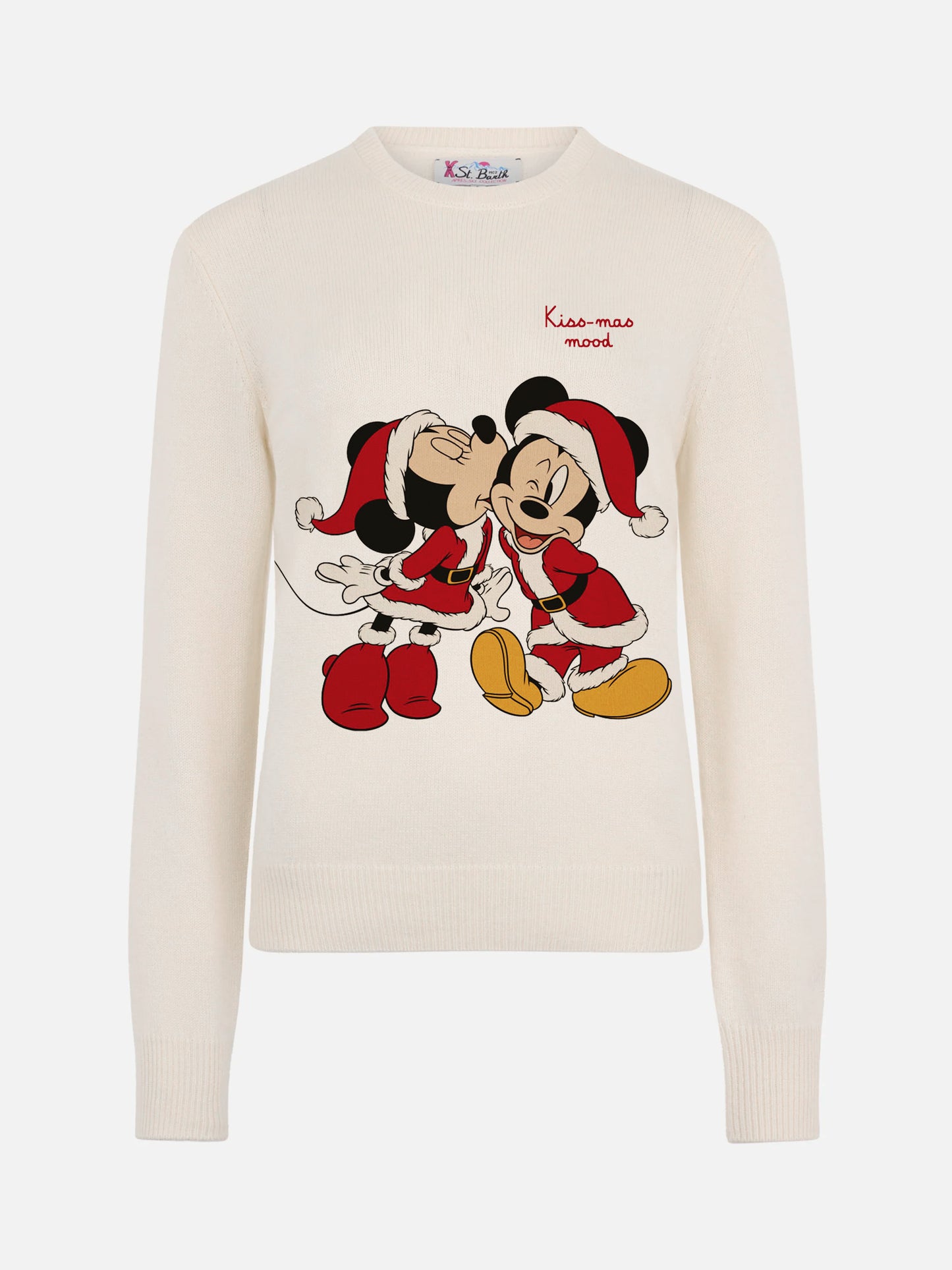 New Queen crewnwck in white with Minnie and Mickey jacquard | DISNEY SPECIAL EDITION