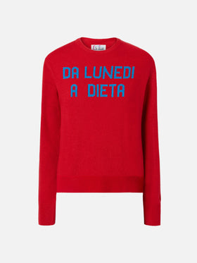 New Queen crewneck with Da lunedì dieta jacquard