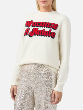 Maglione New Queen in misto cashmere bianco con jacquard Vacanze di Natale | VACANZE DI NATALE SPECIAL EDITION