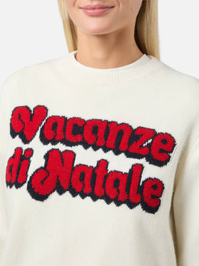 Maglione New Queen in misto cashmere bianco con jacquard Vacanze di Natale | VACANZE DI NATALE SPECIAL EDITION