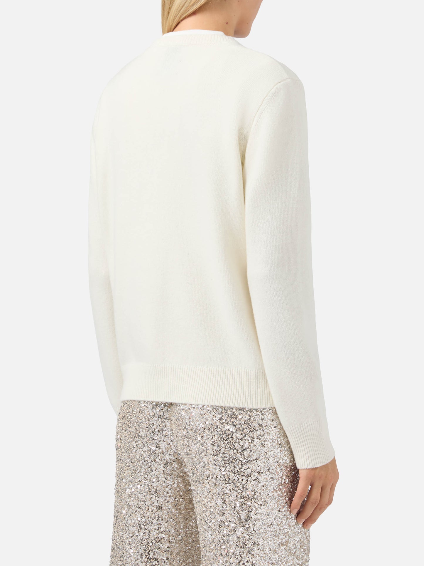 Maglione New Queen in misto cashmere bianco con jacquard Vacanze di Natale | VACANZE DI NATALE SPECIAL EDITION