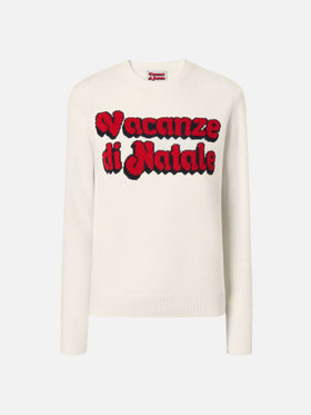 Maglione New Queen in misto cashmere bianco con jacquard Vacanze di Natale | VACANZE DI NATALE SPECIAL EDITION