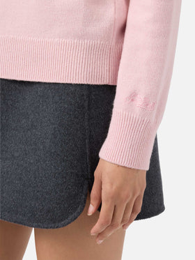 Maglione New Queen in misto cashmere rosa con jacquard lurex Vacanze di Natale | VACANZE DI NATALE SPECIAL EDITION