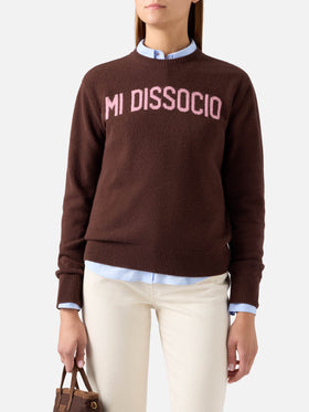 Brown New Queen crewneck knit with Mi Dissocio embroidery