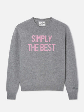 Maglia girocollo New Queen grigia con ricamo Simply The Best