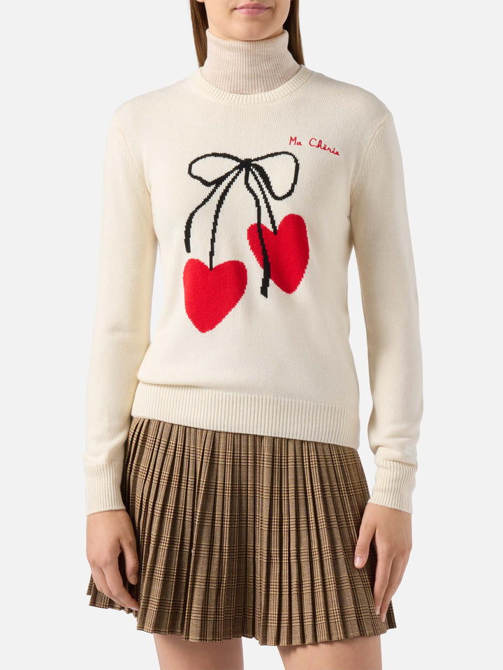 Maglione New Queen in misto cashmere bianco con ricamo Ma cherie