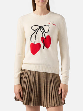 Maglione New Queen in misto cashmere bianco con ricamo Ma cherie