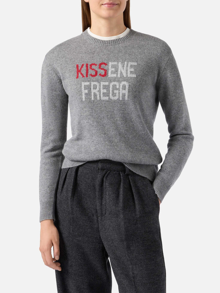 Maglione New Queen in misto cashmere grigio con jacquard lurex Kissenefrega