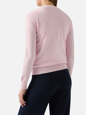 New Queen crewneck in white with Sono a dieta (domani) jacquard