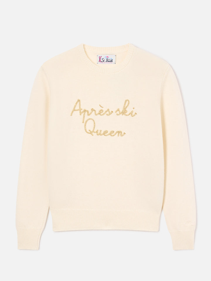 Maglia girocollo New Queen off white con ricamo Après Ski Queen