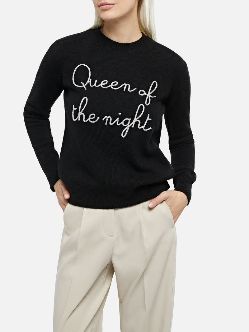 Maglione da donna nero New Queen con ricamo Queen of the night