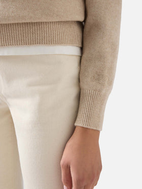 Beiger New Queen Rundhalsstrick mit Te L'Avevo Detto-Stickerei 