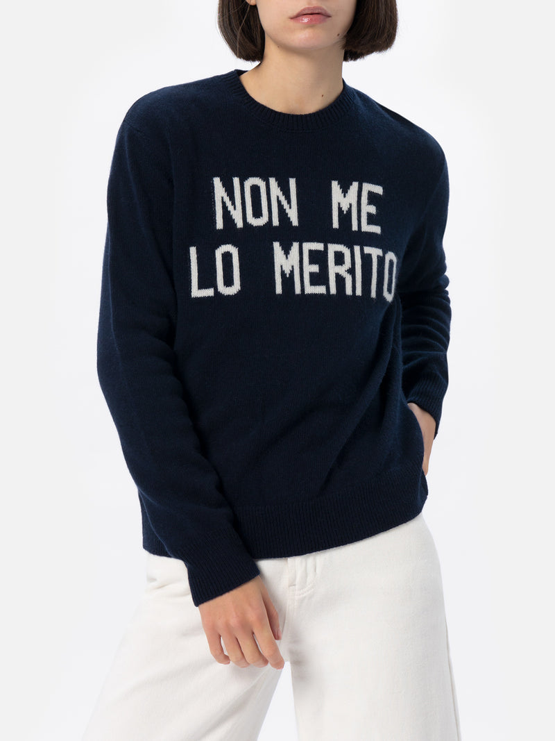 Woman blue sweater New Queen with Non me lo merito print