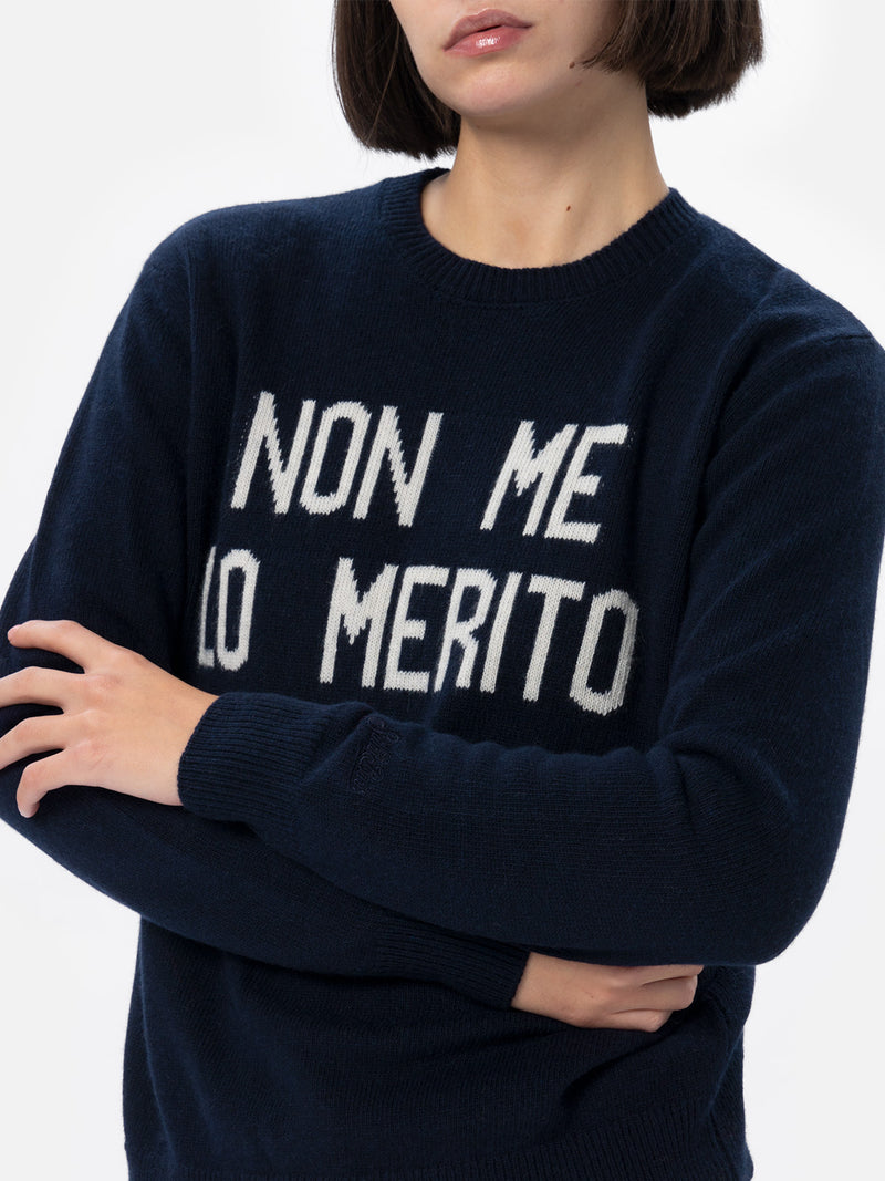 Woman blue sweater New Queen with Non me lo merito print