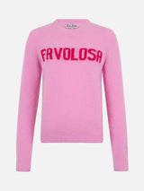 Maglione da donna rosa New Queen con stampa Favolosa