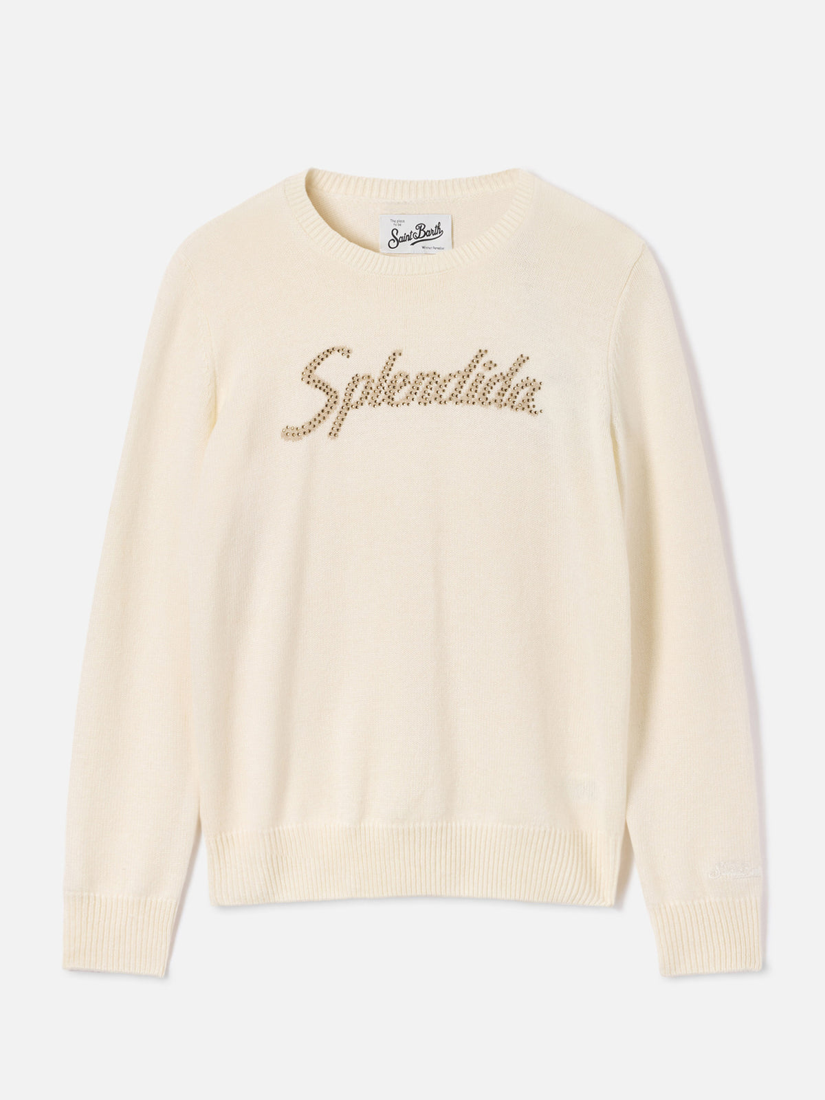 Off-white New Queen Rundhals-Strickpullover mit Splendida-Strassstickerei 
