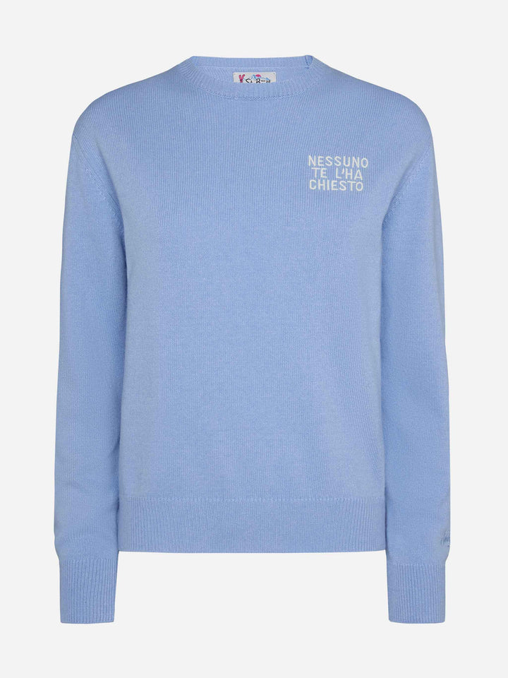 Light blue sweater New Queen with Nessuno te l'ha chiesto embroidery - MC2 Saint Barth