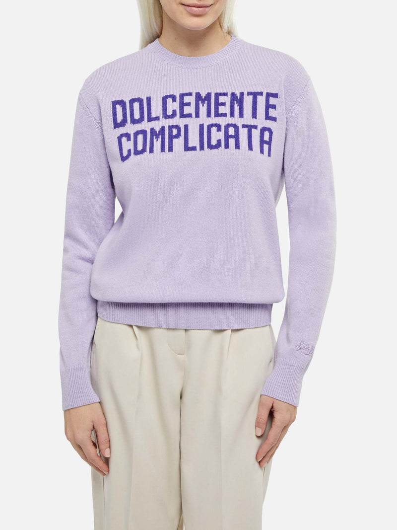 Maglione da donna viola New Queen con stampa Dolcemente Complicata